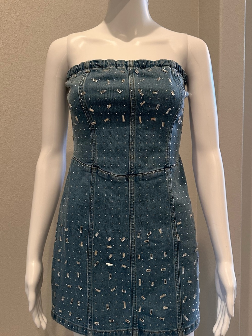 Gianni Bini Rhinestone Strapless Denim Mini Dress Size 4